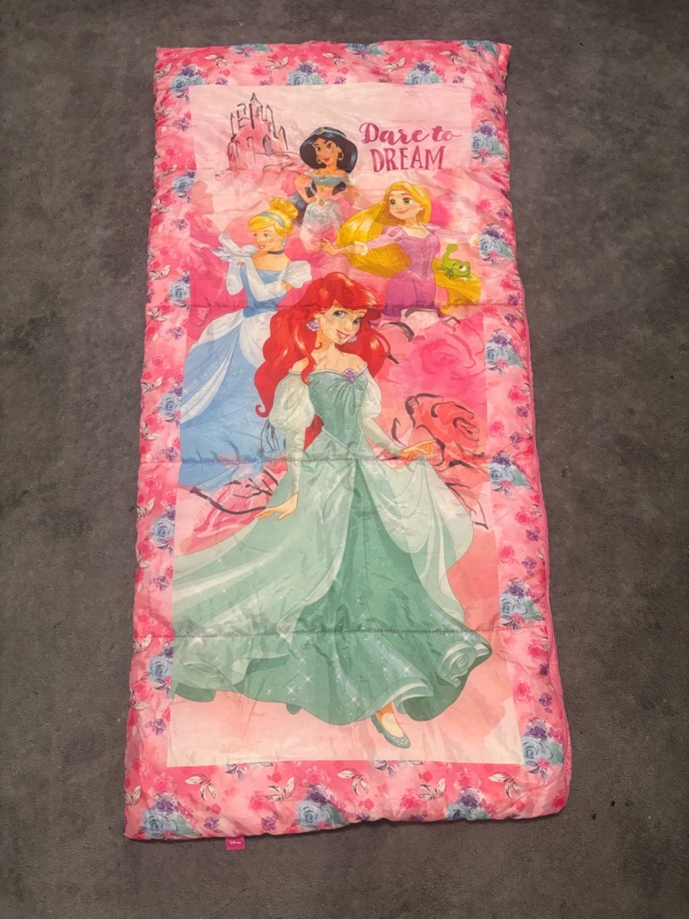 Disney Princess Sleeping Bag Dare to Dream Kids Pink Ariel Rapunzel